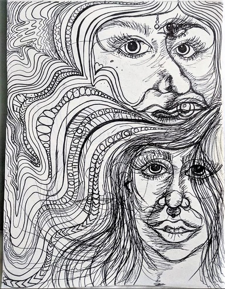 Black ink wiggly noodle drawing