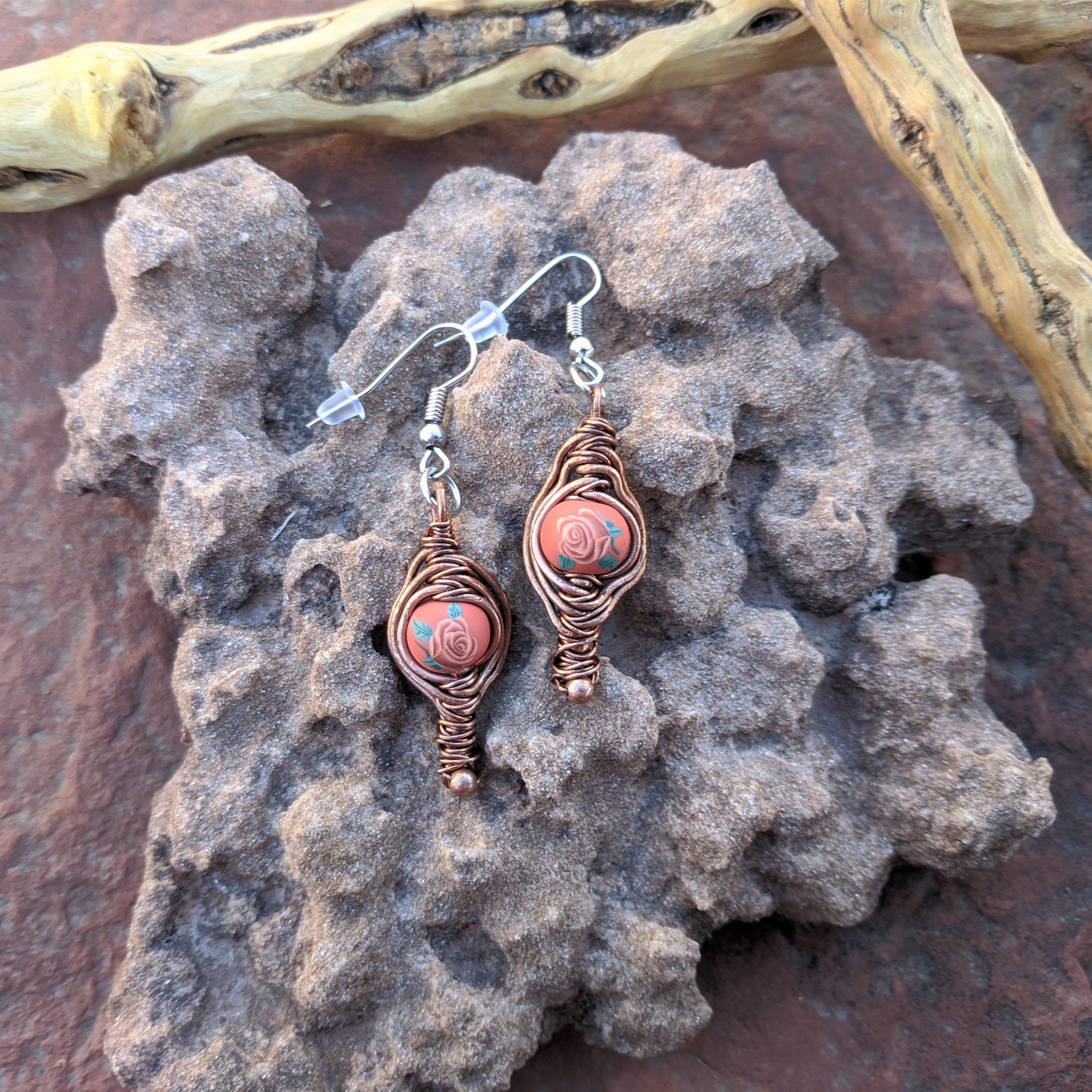 Earrings · "Rose on Red" - Image 2