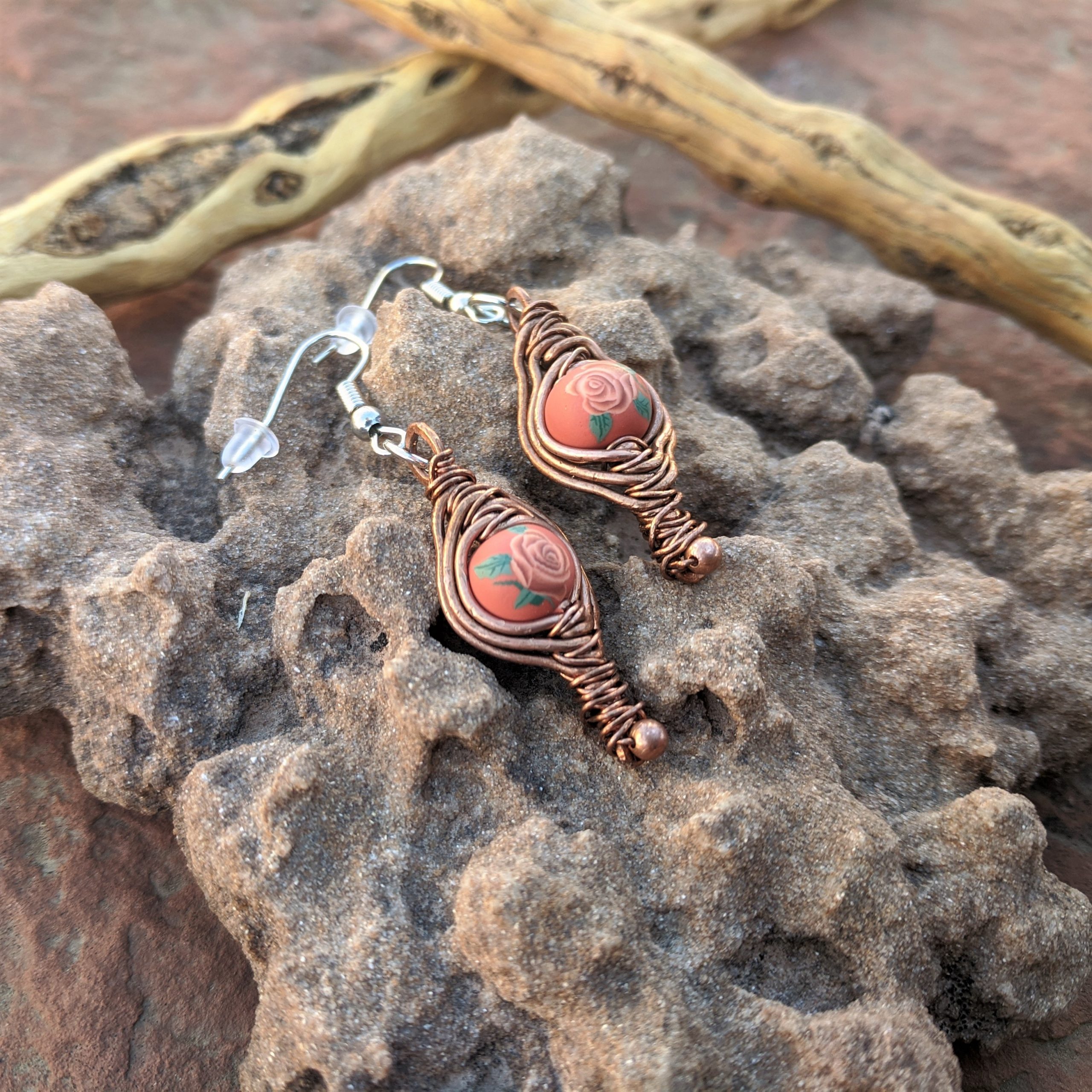 Earrings · "Rose on Red"
