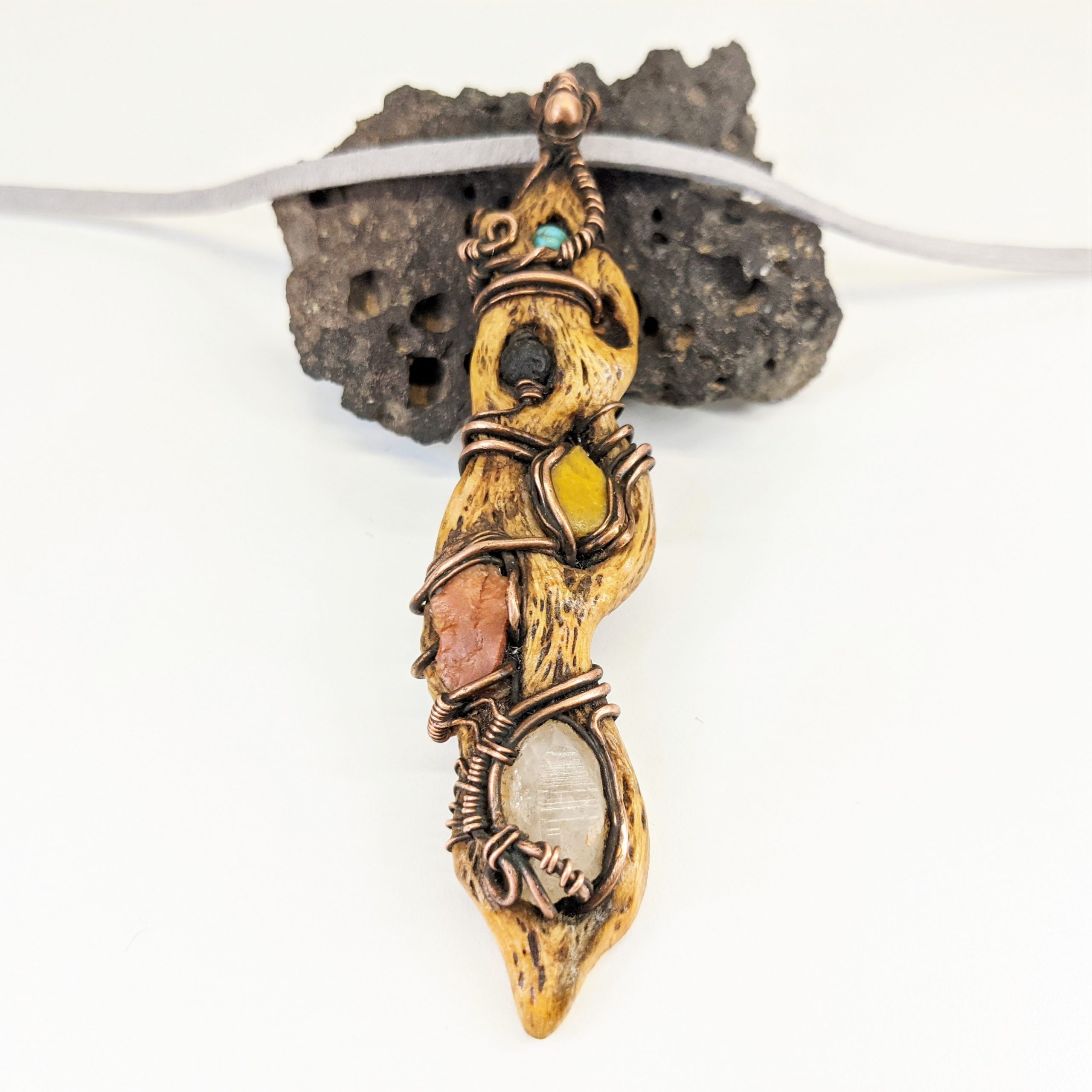 Jewelry; Product; Cactus wood Wire wrapped with real crystals;