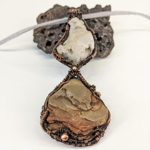 Jewelry; Product; Necklace; Art piece; Raw Natural Quartz Crystal two stone white mountain